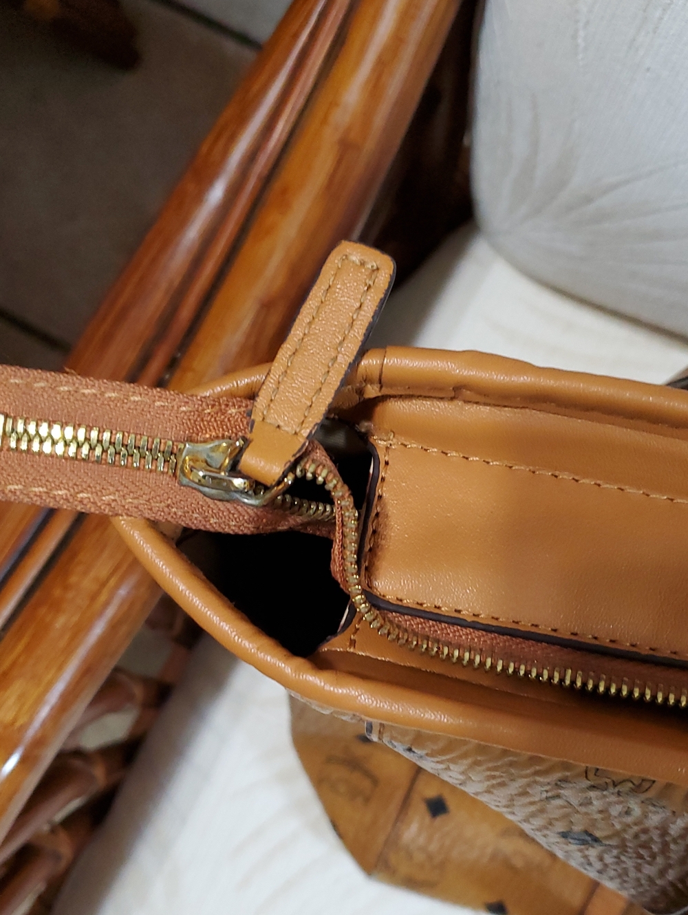 MCM Cognac Visetos Logo Tote Bag - Picture 12 of 14